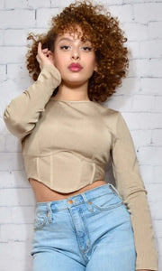 POP THE CHAMPAGNE - beige corset top Jayli's Runway