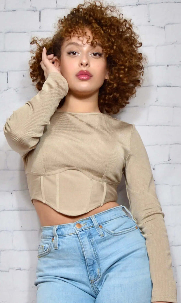 POP THE CHAMPAGNE - beige corset top Jayli's Runway