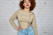 POP THE CHAMPAGNE - beige corset top Jayli's Runway