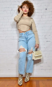 POP THE CHAMPAGNE - beige corset top Jayli's Runway