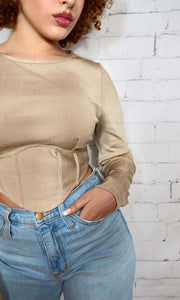 POP THE CHAMPAGNE - beige corset top Jayli's Runway