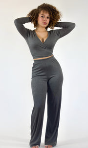 WEEKEND BLISS - 2-Piece Charcoal grey loungewear pant set Jayli's Runway