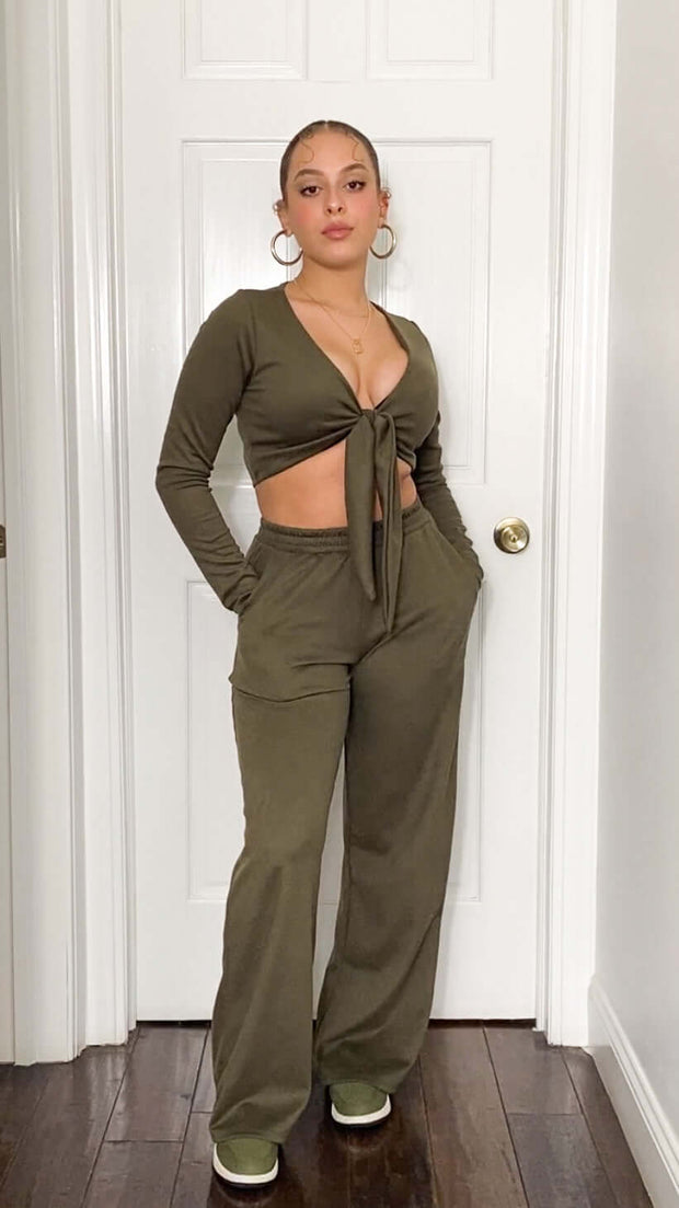 SUNDAY BRUNCH - 2-Piece olive green loungewear pant set Jayli's Runway