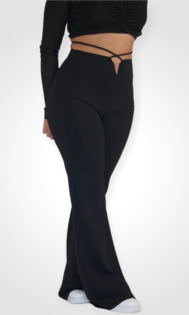 THAT'S A WRAP - Black bell bottom pants Jayli's Runway 