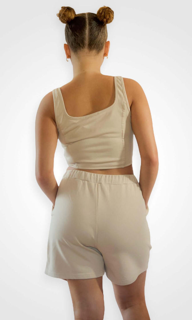 ERRANDS TO RUN - Beige corset and shorts loungewear Jayli's Runway 