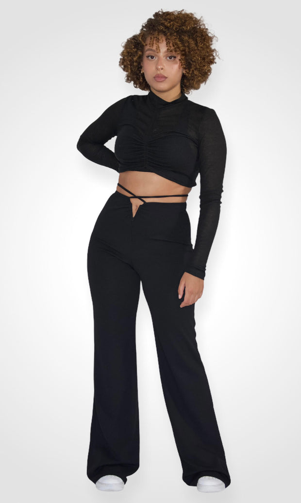 THAT'S A WRAP - Black bell bottom pants Jayli's Runway 