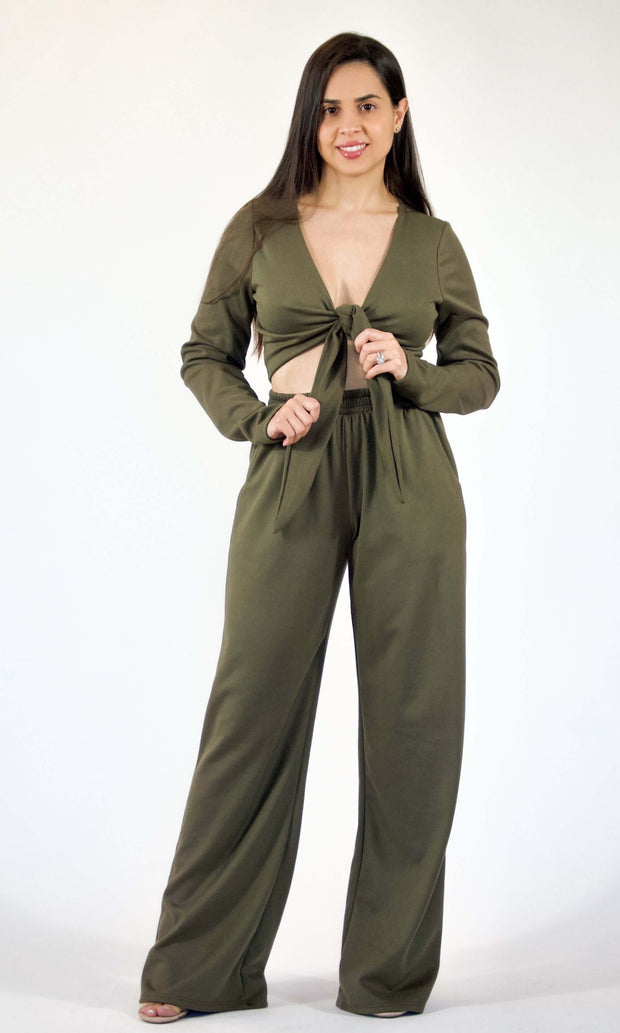 SUNDAY BRUNCH - 2-Piece olive green loungewear pant set Jayli's Runway