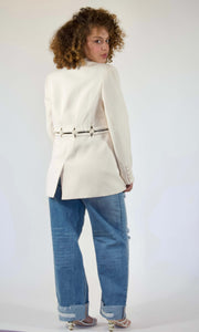 KNOTS OVER YOU - Ivory cutout rope boyfriend blazer Jayli's Runway