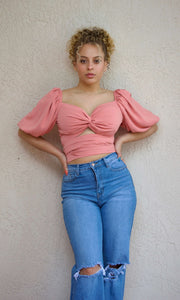 LIFE IS GOOD - Salmon twisted front crop top Jayli's Runway