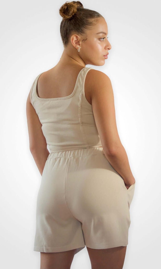 ERRANDS TO RUN - Beige corset and shorts loungewear Jayli's Runway 