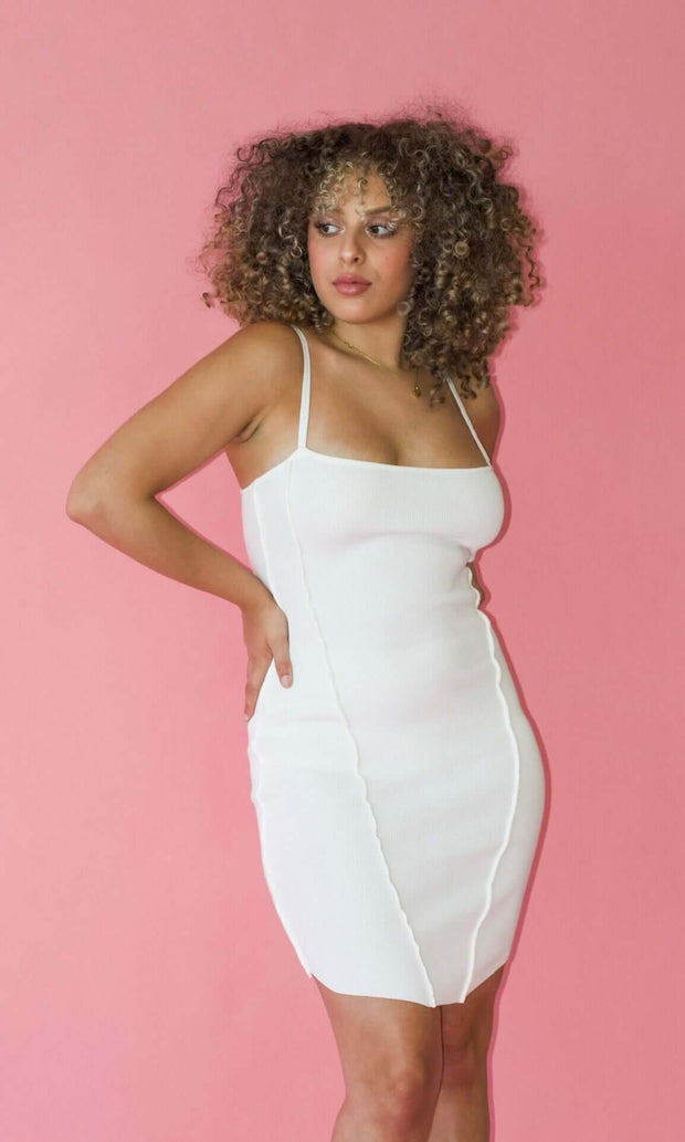 LITTLE WHITE DRESS - Bodycon raw seams dress Jayli's Runway