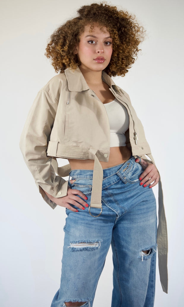 TRENCH SETTER - Cropped trench tan jacket Jayli's Runway