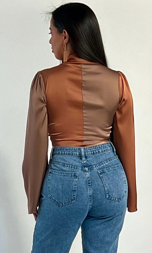 EYE CANDY - Mocha & Mauve color block top Jayli's Runway