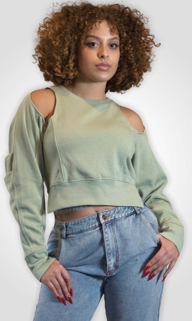 HELLO, HELLO - Sage open back sweatshirt Jayli's Runway