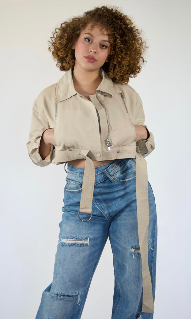 TRENCH SETTER - Cropped trench tan jacket Jayli's Runway