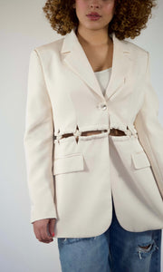 KNOTS OVER YOU - Ivory cutout rope boyfriend blazer Jayli's Runway