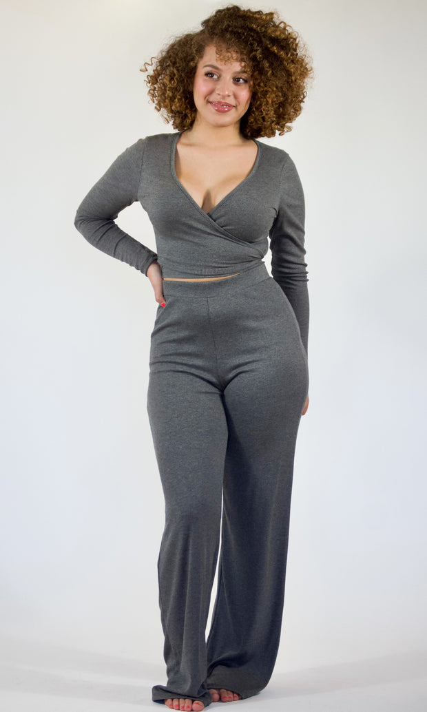 WEEKEND BLISS - 2-Piece Charcoal grey loungewear pant set Jayli's Runway