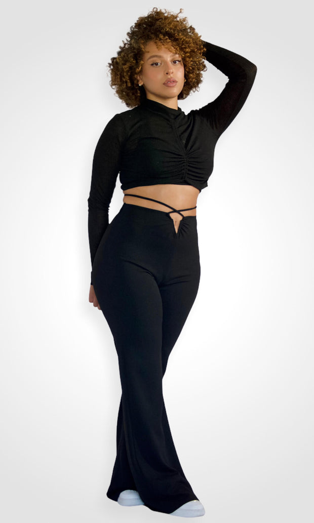 THAT'S A WRAP - Black bell bottom pants Jayli's Runway 