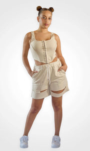 ERRANDS TO RUN - Beige corset and shorts loungewear Jayli's Runway 