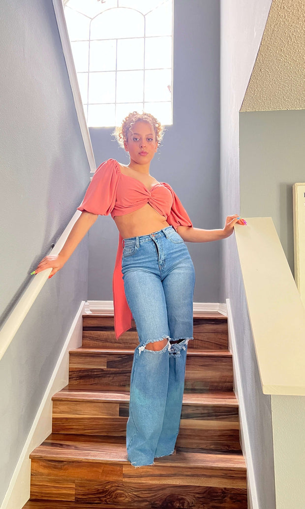 LIFE IS GOOD - Salmon twisted front crop top Jayli's Runway