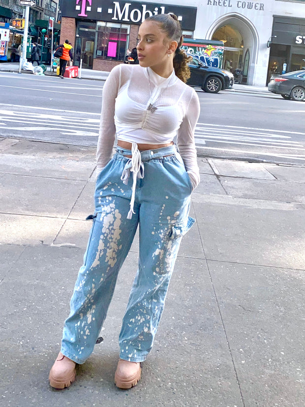 ALL TIED UP - Multi way bleached jeans Jayli's Runway