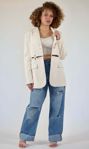 KNOTS OVER YOU - Ivory cutout rope boyfriend blazer Jayli's Runway