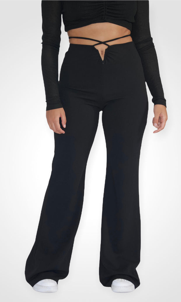 THAT'S A WRAP - Black bell bottom pants Jayli's Runway 