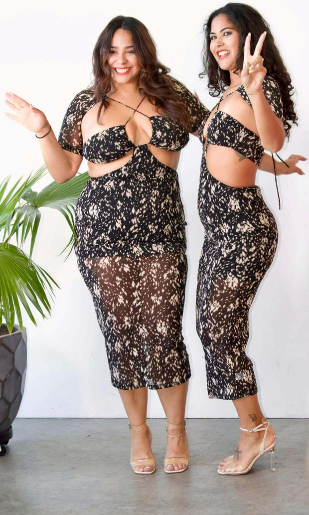 DANGEROUS WOMAN - Cutout mesh midi dress Jayli's Runway