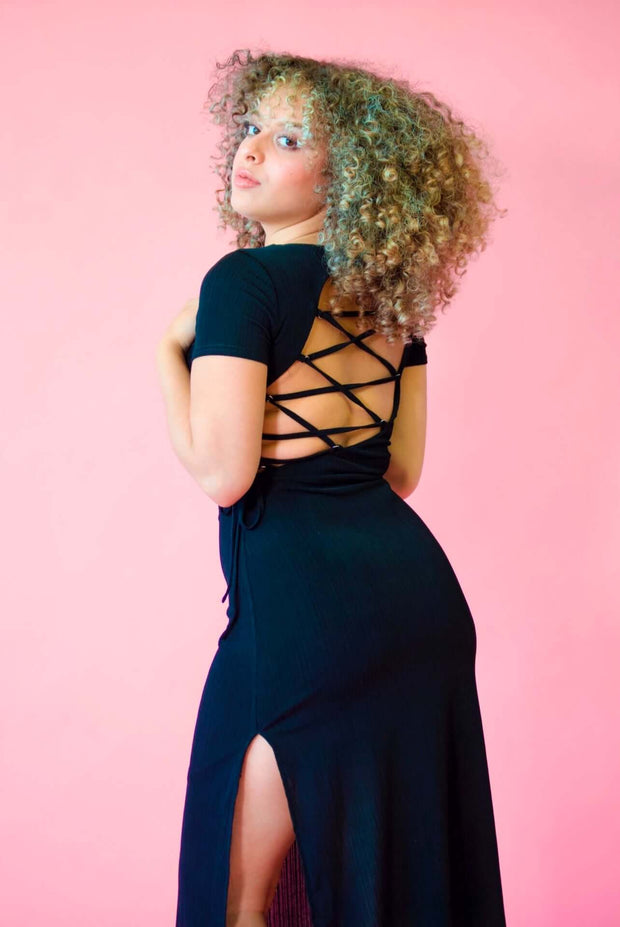 SHADOWS OF LOVE - Lace-up back midi dress Jayli's Runway