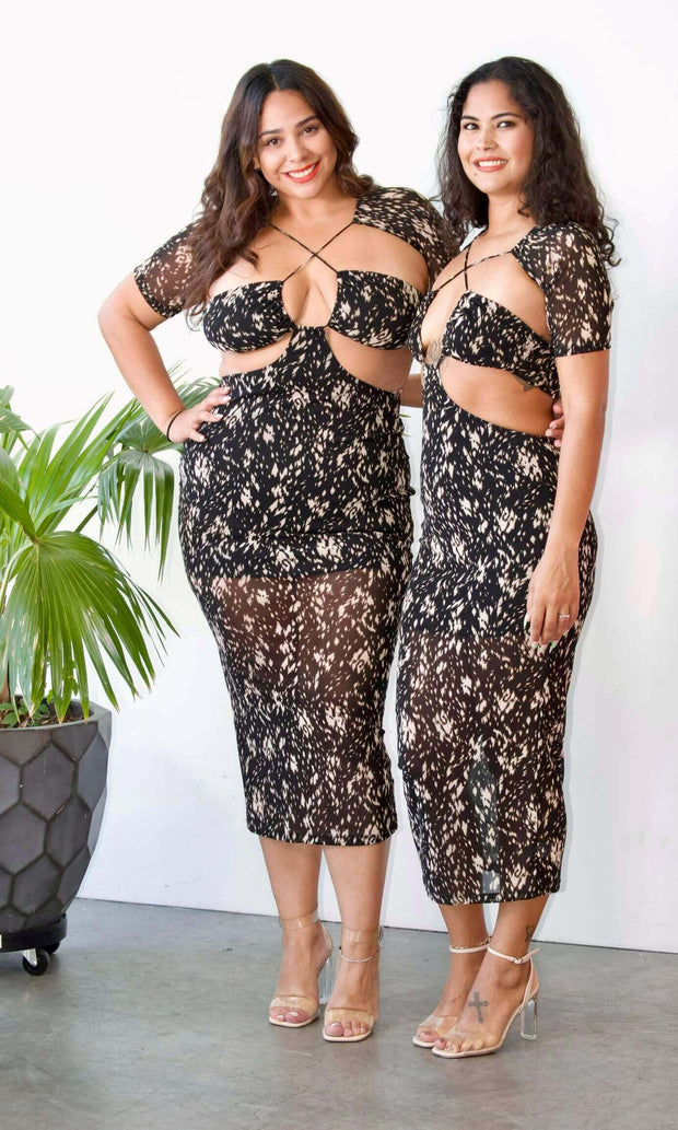 DANGEROUS WOMAN - Cutout mesh midi dress Jayli's Runway