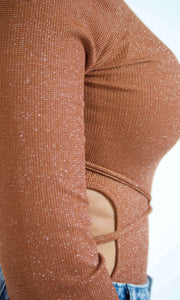 HUG ME, SQUEEZE ME - Camel shine cut-out bodysuit Jayli's Runway