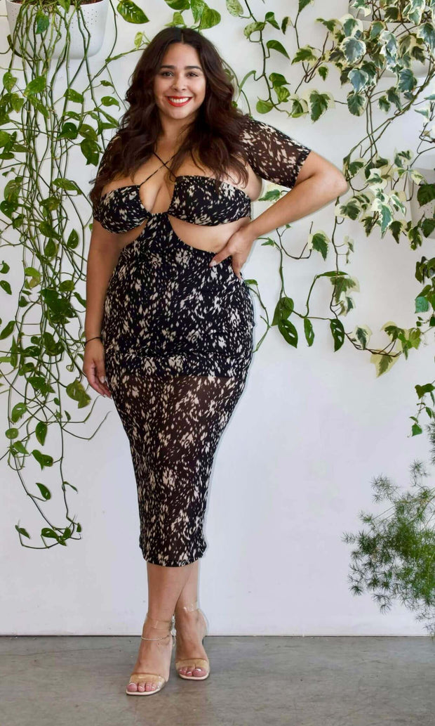 DANGEROUS WOMAN - Cutout mesh midi dress Jayli's Runway