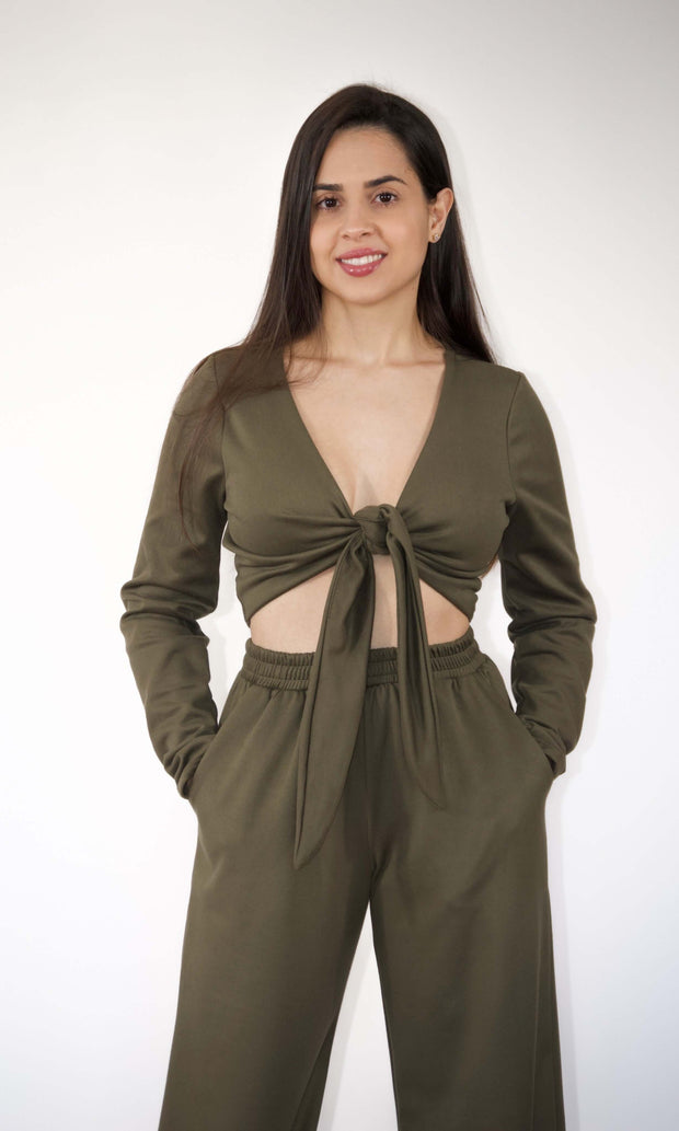 SUNDAY BRUNCH - 2-Piece olive green loungewear pant set Jayli's Runway