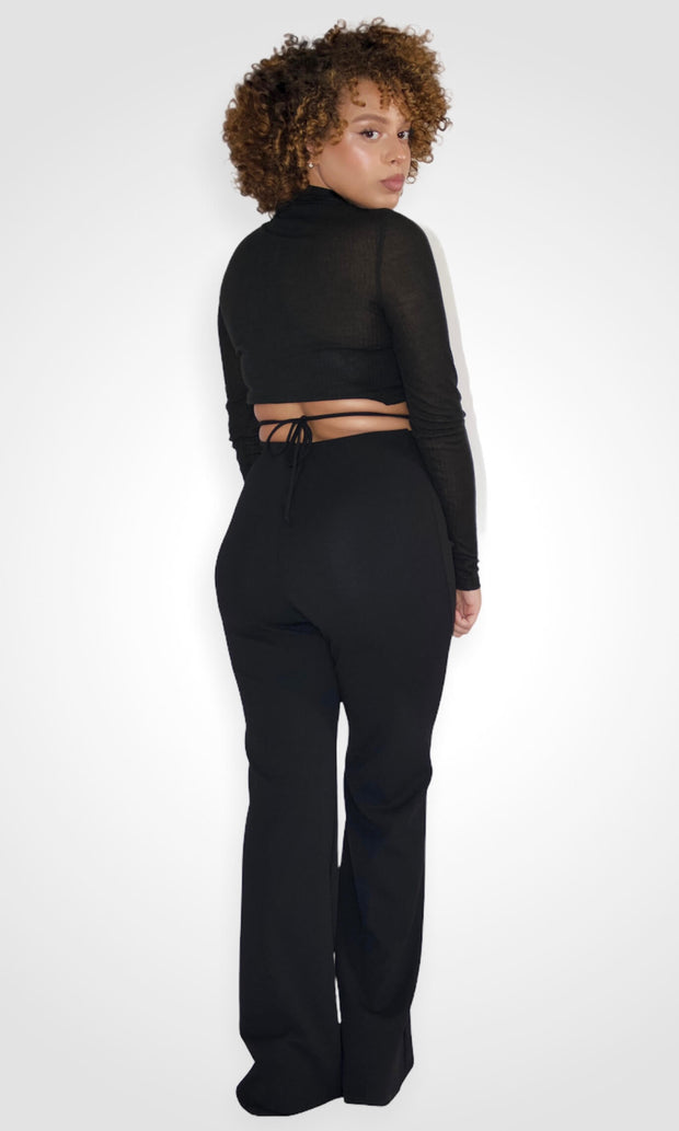 THAT'S A WRAP - Black bell bottom pants Jayli's Runway 