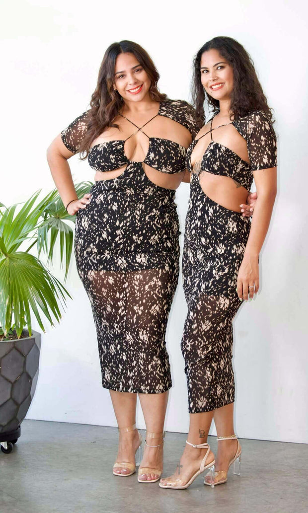 DANGEROUS WOMAN - Cutout mesh midi dress Jayli's Runway