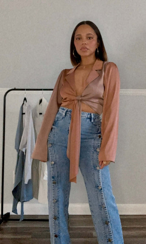 EYE CANDY - Mocha & Mauve color block top Jayli's Runway