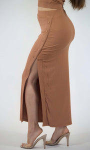MEET ME IN THE MIDI - Tan 2 piece skirt set Jayli's Runway