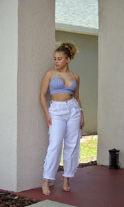 OFF THE RIP - Frayed, paper bag white jeans Vibrant M.I.U.