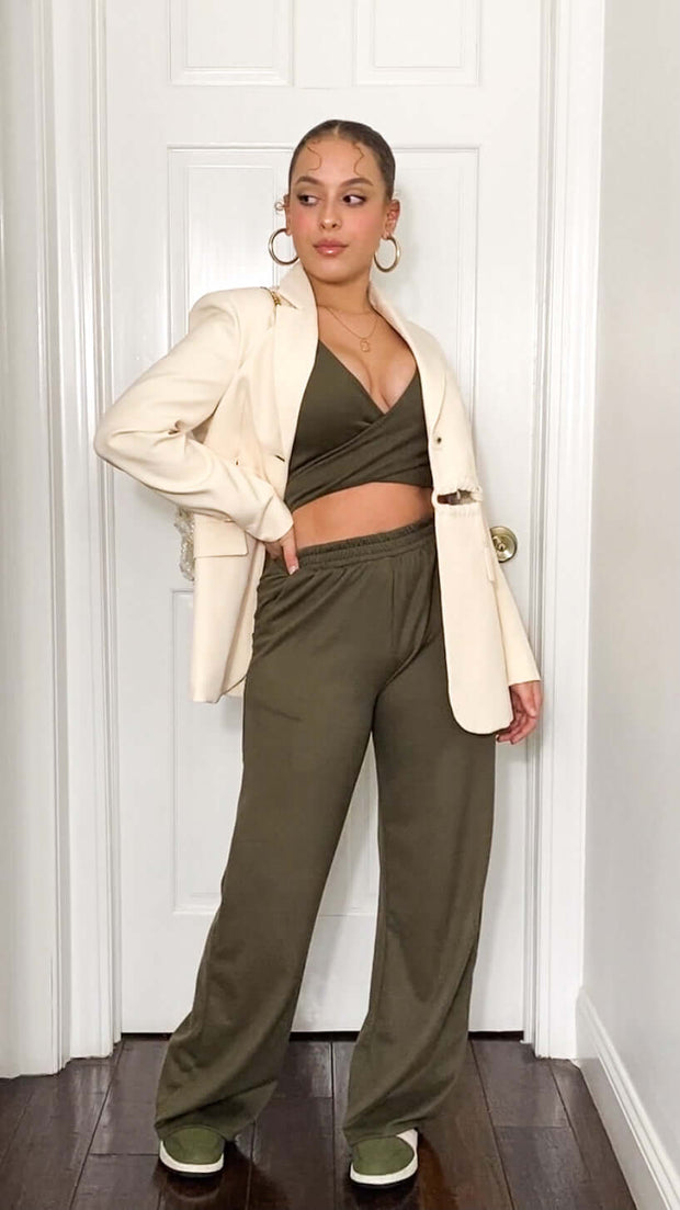 SUNDAY BRUNCH - 2-Piece olive green loungewear pant set Jayli's Runway