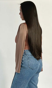 EYE CANDY - Mocha & Mauve color block top Jayli's Runway