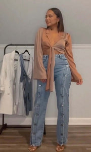 EYE CANDY - Mocha & Mauve color block top Jayli's Runway
