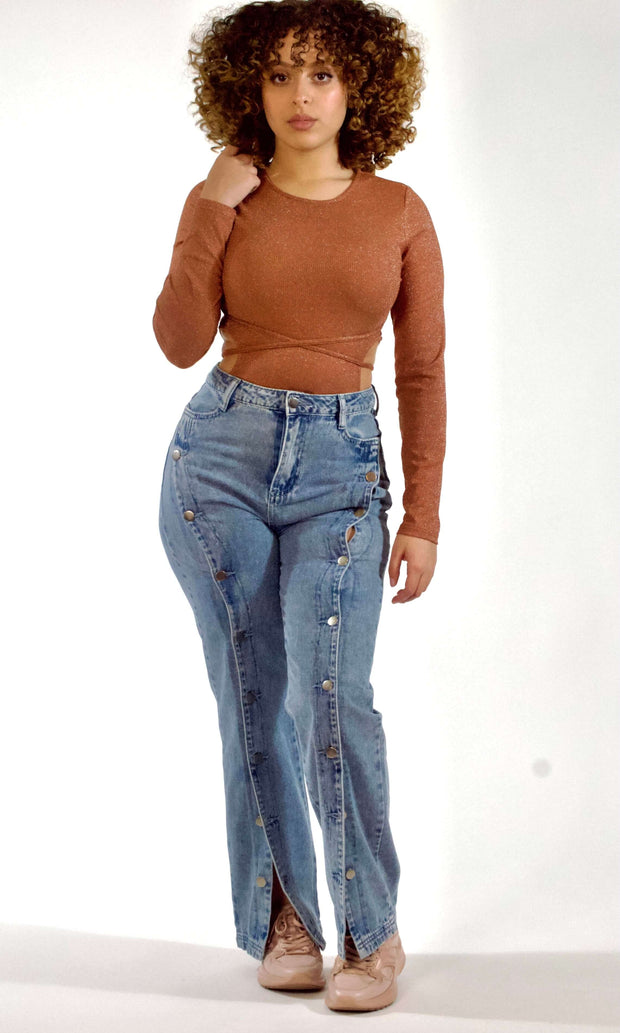 HUG ME, SQUEEZE ME - Camel shine cut-out bodysuit Jayli's Runway