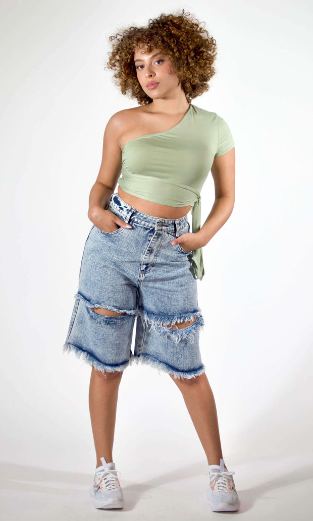 MINTYYY - Mint cropped one shoulder top Jayli's Runway