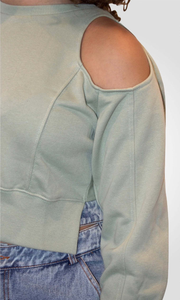 HELLO, HELLO - Sage open back sweatshirt Jayli's Runway
