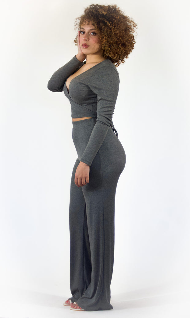 WEEKEND BLISS - 2-Piece Charcoal grey loungewear pant set Jayli's Runway
