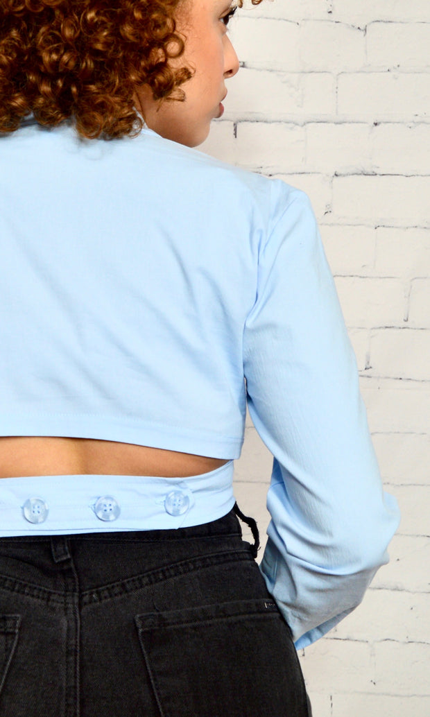 WRAPPED UP IN BUSINESS - blue collar wrap top Jayli's Runway 